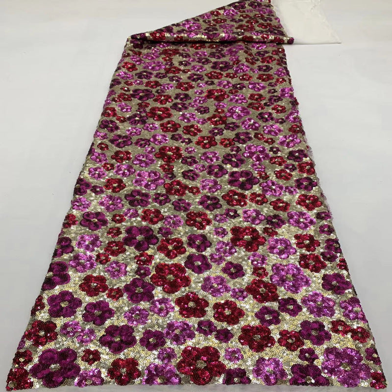 Plum Blossom Multicolor Sequin Embroidery Fabric