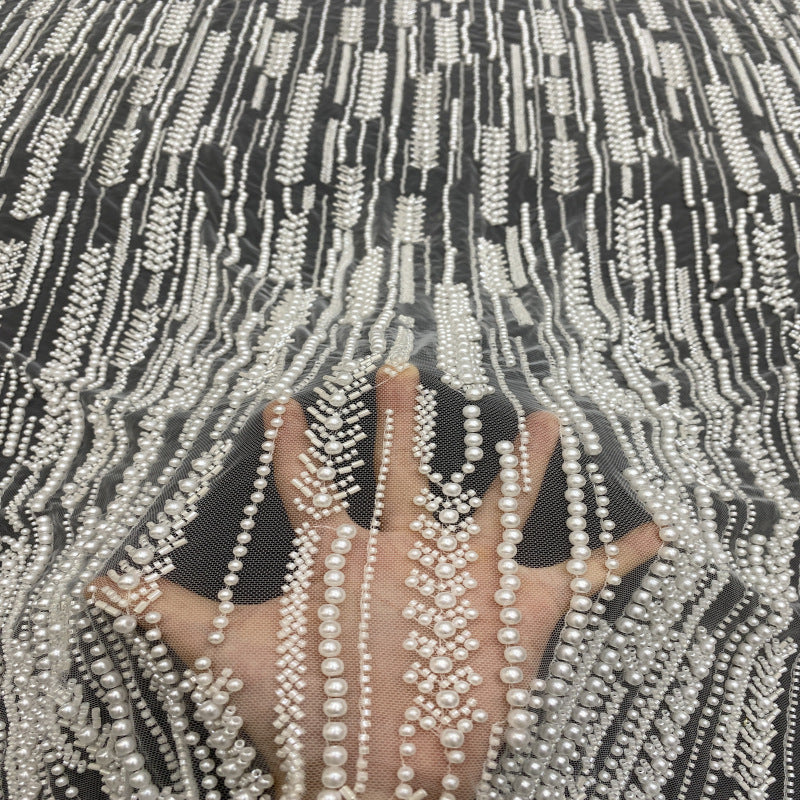 Bugle-Bead & Bubble-Bead Embroidered Bridal Fabric