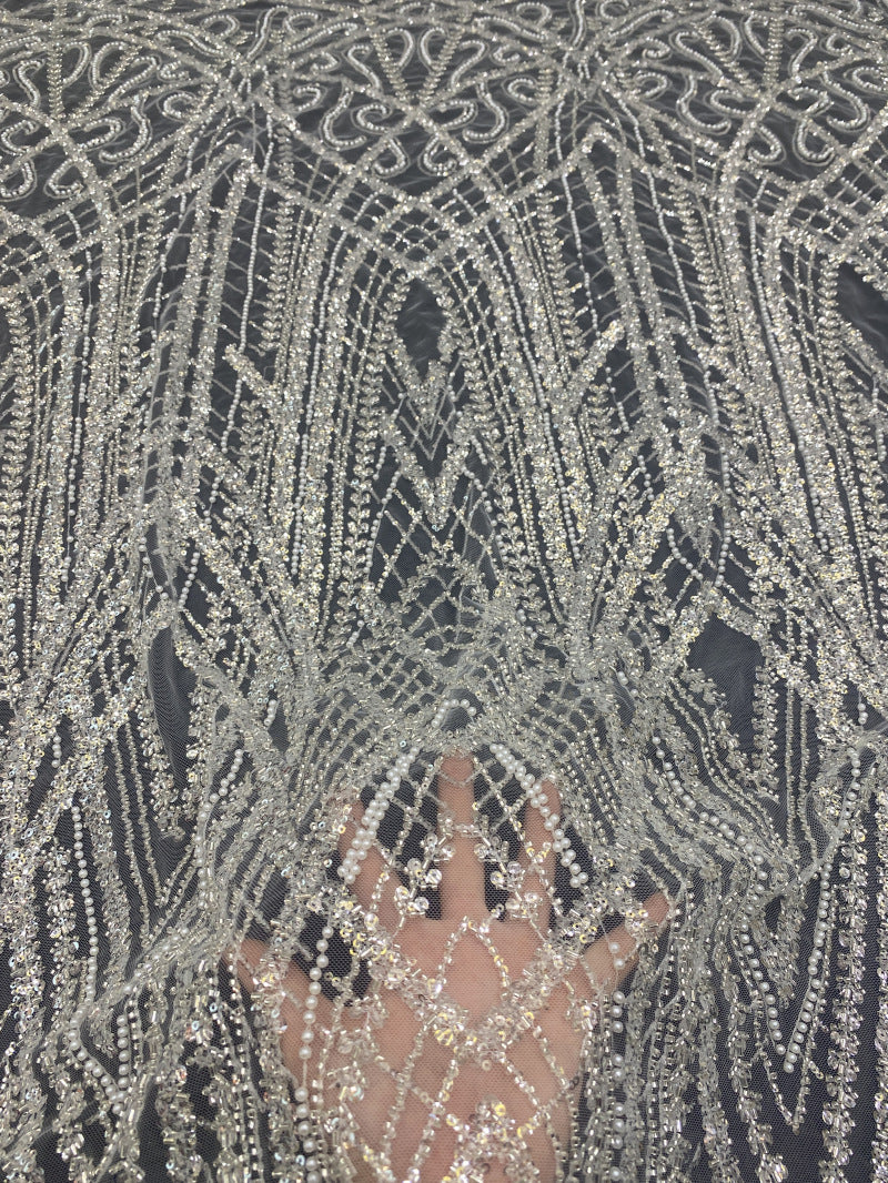 Bugle Bead & 3/5mm Sequin Embroidered Fabric — fabric photo 2