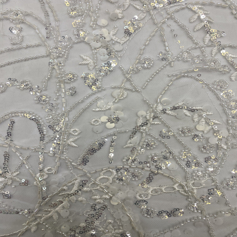 Sequin & Bugle-Bead Embroidered Bridal Fabric – Design 98079 — fabric photo 5