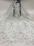 3/4 mm Crystal-Look Sequin & Double-Bead Embroidered Bridal Fabric