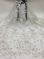3/4 mm Crystal-Look Sequin & Double-Bead Embroidered Bridal Fabric