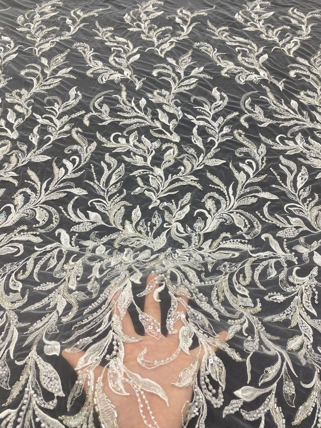 Bugle & Foam Bead 3/4mm Sequin Bridal Fabric — fabric photo 2