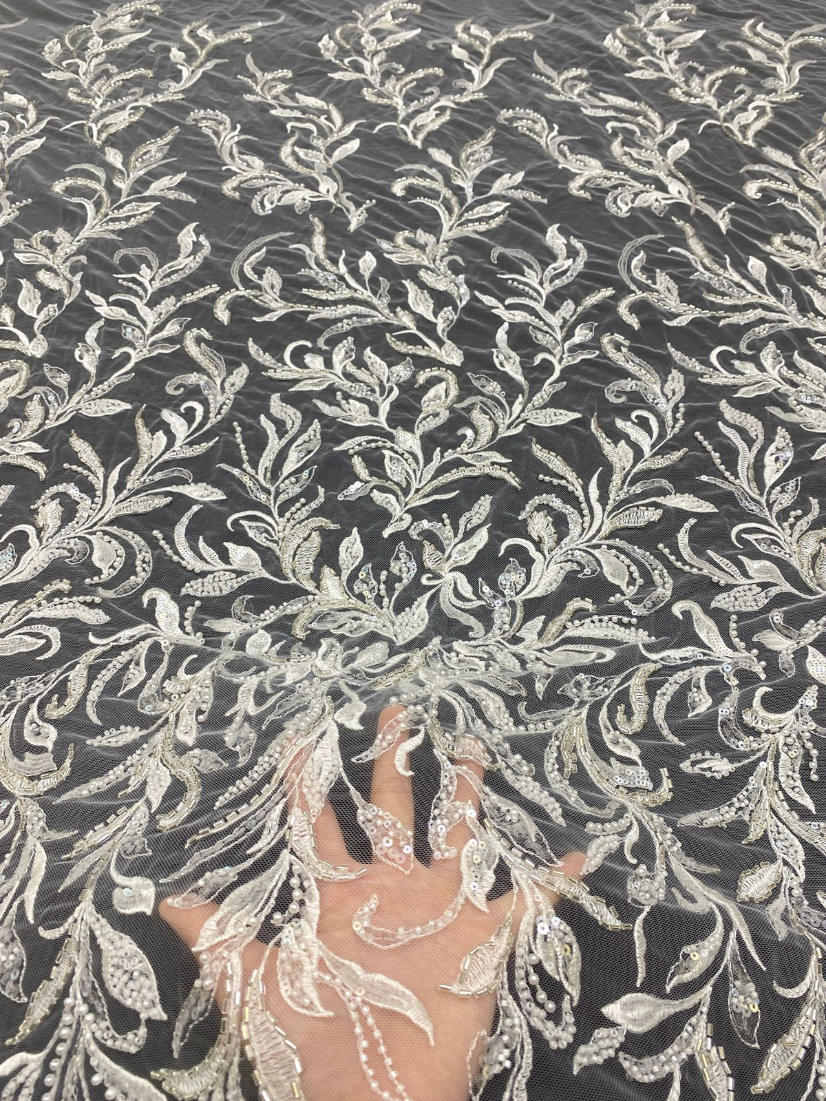 Bugle & Foam Bead 3/4mm Sequin Bridal Fabric — fabric photo 2