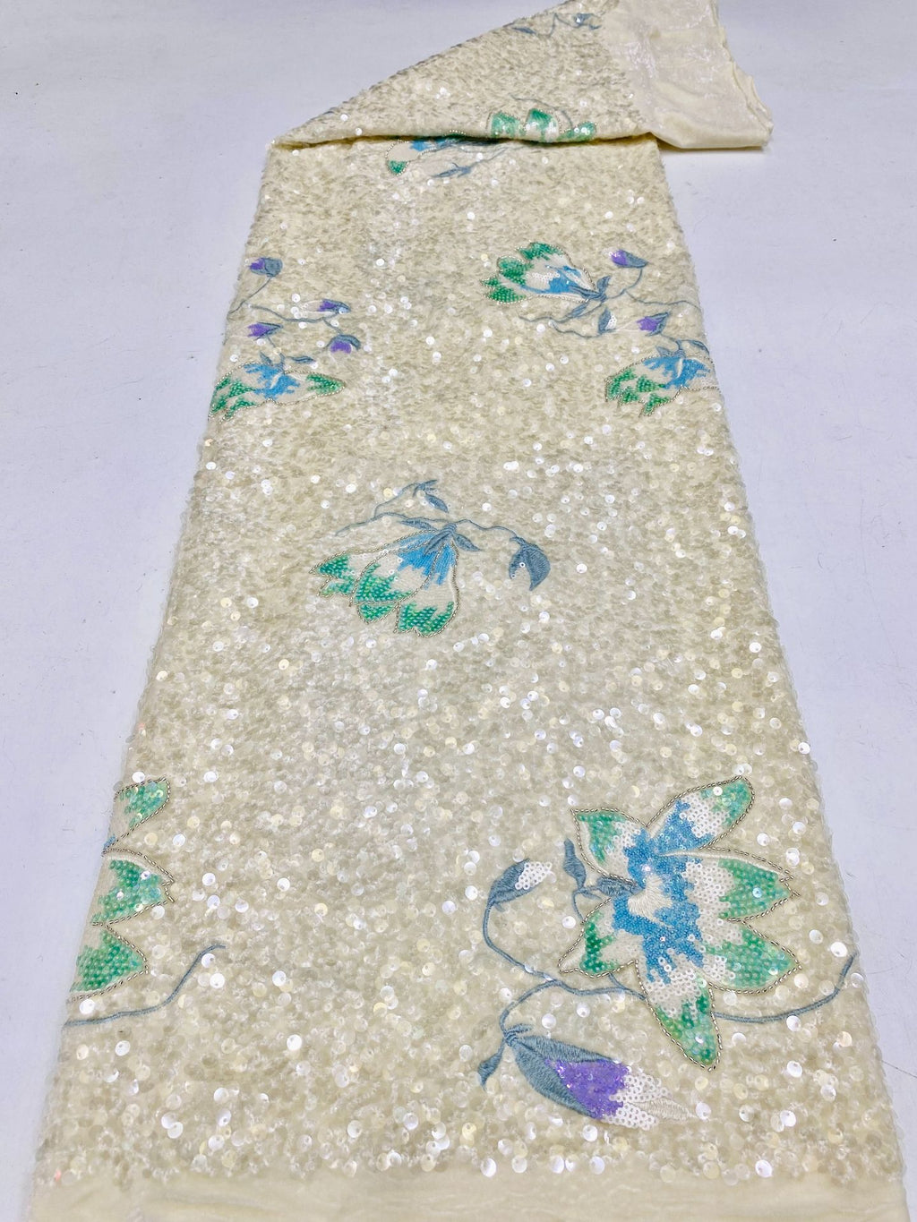 Heavy Floral Sequin Embroidered Velvet-Base Fabric — fabric photo 6