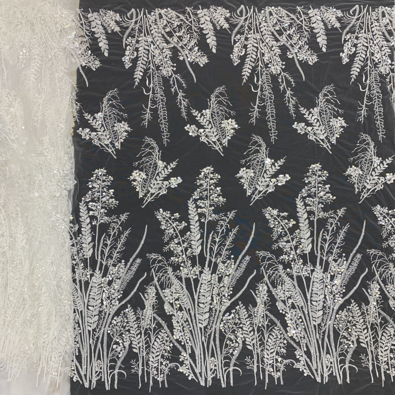 3D 3/7 mm Sequin & White-Core Bead Embroidered Bridal Fabric – Design 14847 — fabric photo 6