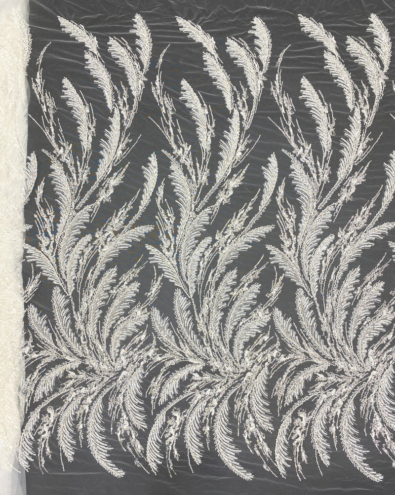 Bugle and Foam Bead Sequin Wedding Lace Fabric — fabric photo 6