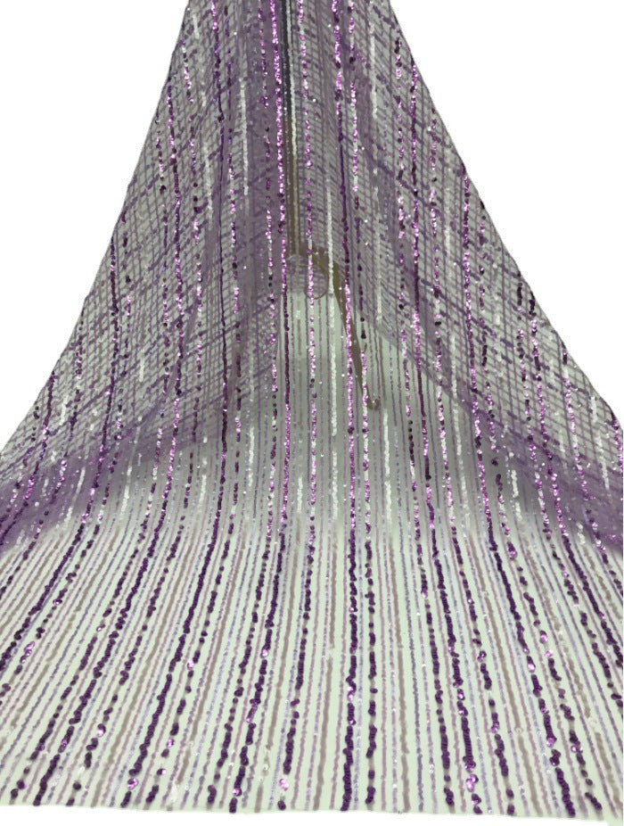 Multicolor Vertical Stripe Sequin Embroidery Fabric — fabric photo 5