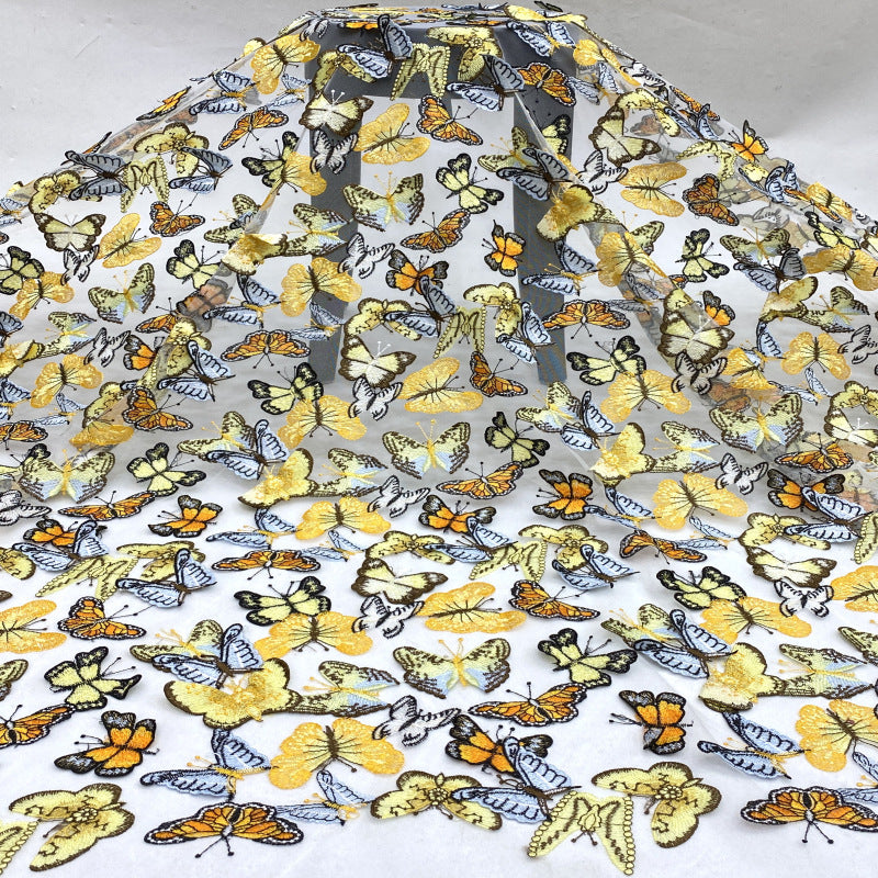 3D Butterfly Multicolor Embroidered Appliqué Fabric