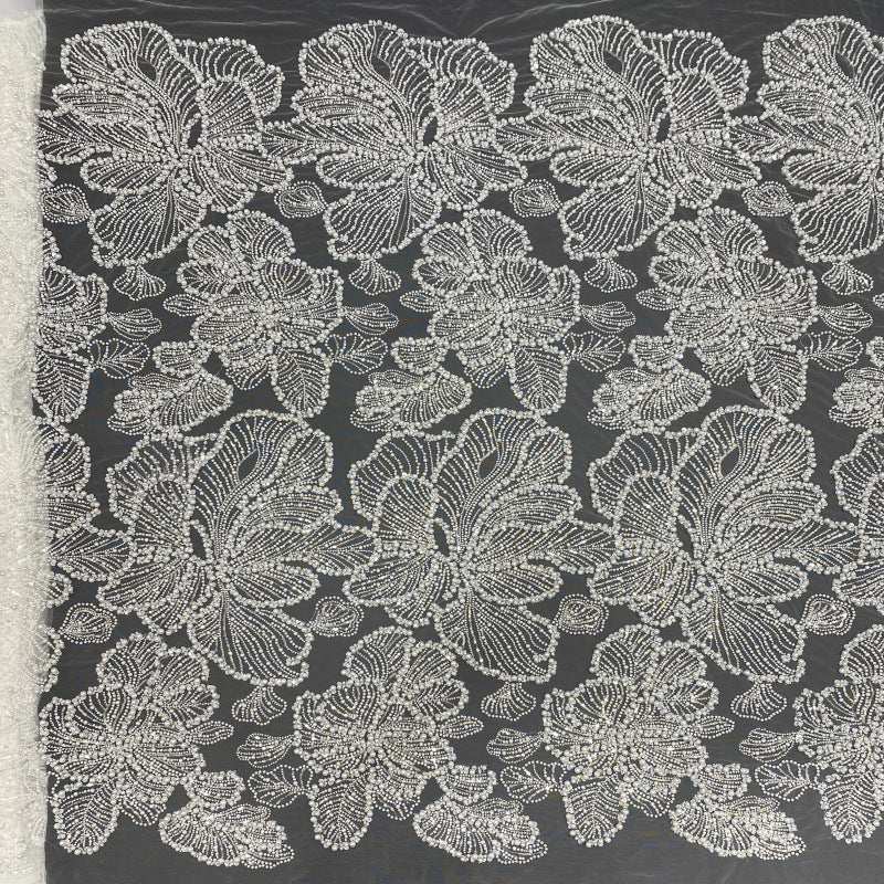 Heavy Foam Bead Sequin Embroidered Bridal Fabric — fabric photo 2