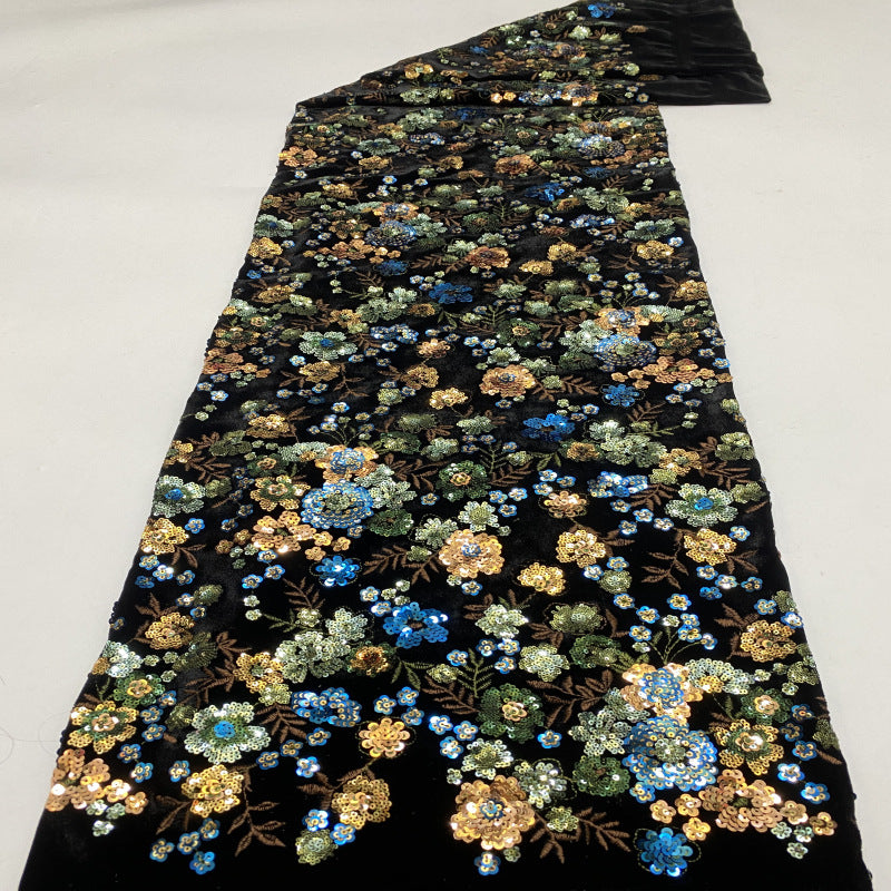 Velvet with Multicolor Sequin Embroidery — fabric photo 3