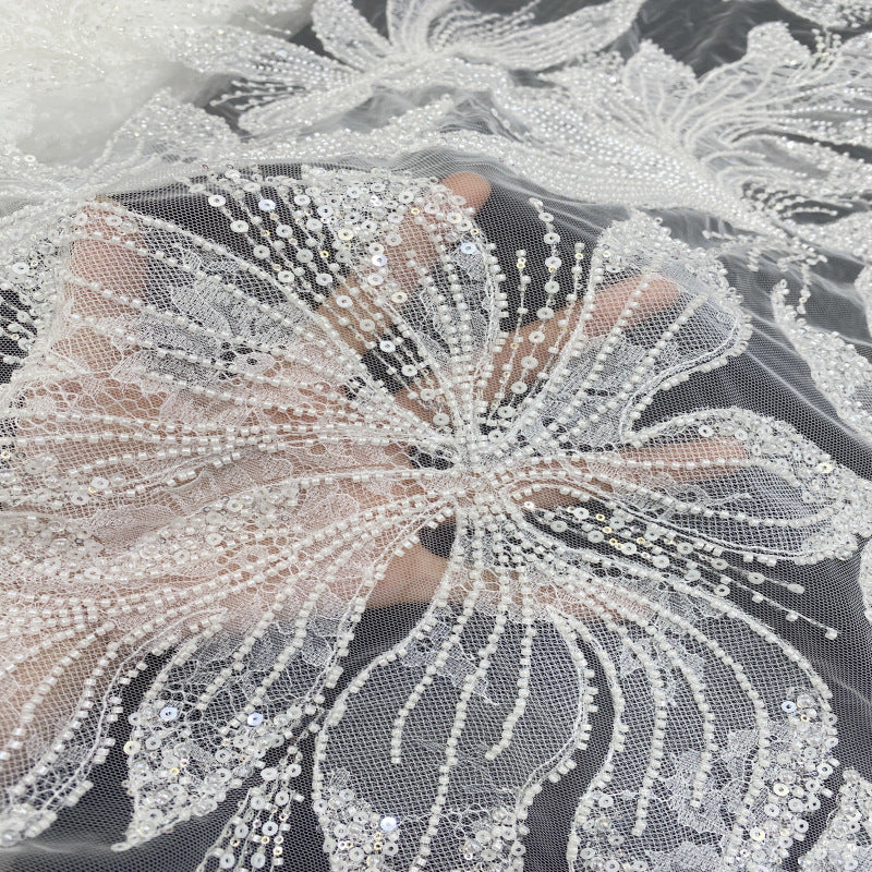 Laser-Cut Lace with Double Beads and Sequin Embroidery — fabric photo 4