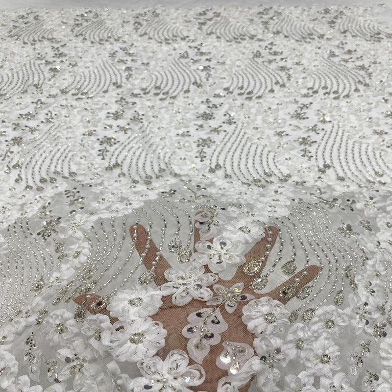 Heavy Sequin & Bugle-Bead Embroidered Bridal Fabric – Design 25567 — fabric photo 2