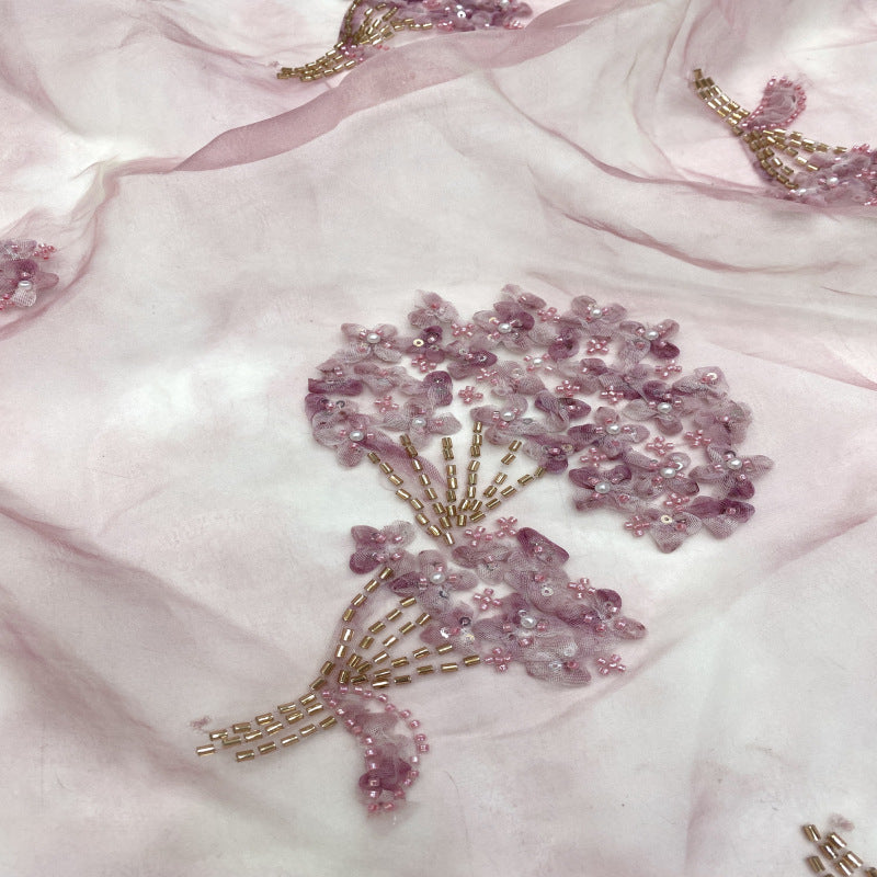 Printed Ribbon Bugle Bead Sequin Organza Fabric — fabric photo 5