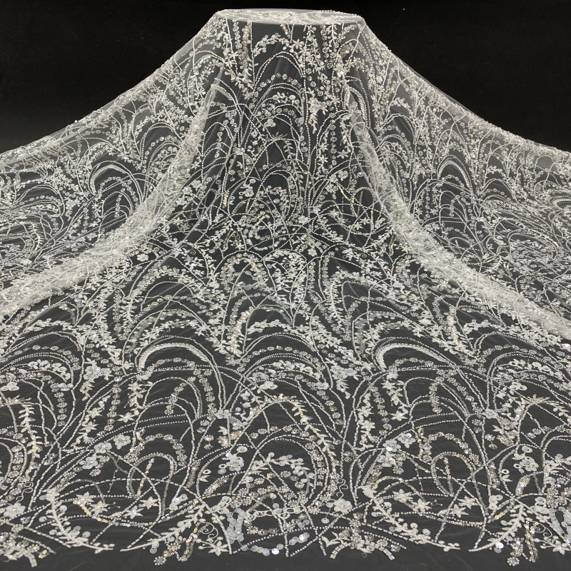 Sequin & Bugle-Bead Embroidered Bridal Fabric – Design 98079