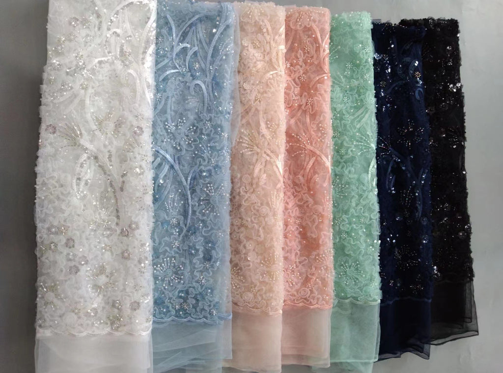Sequin & Bugle-Bead Embroidered Tulle Mesh Fabric – Design 01279 — fabric photo 6