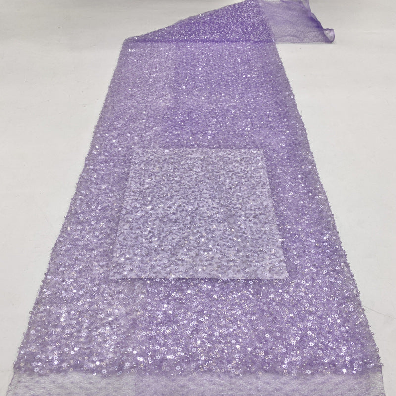 Irregular Mesh with Bugle Beads and Floral Sequin Embroidery — fabric photo 5