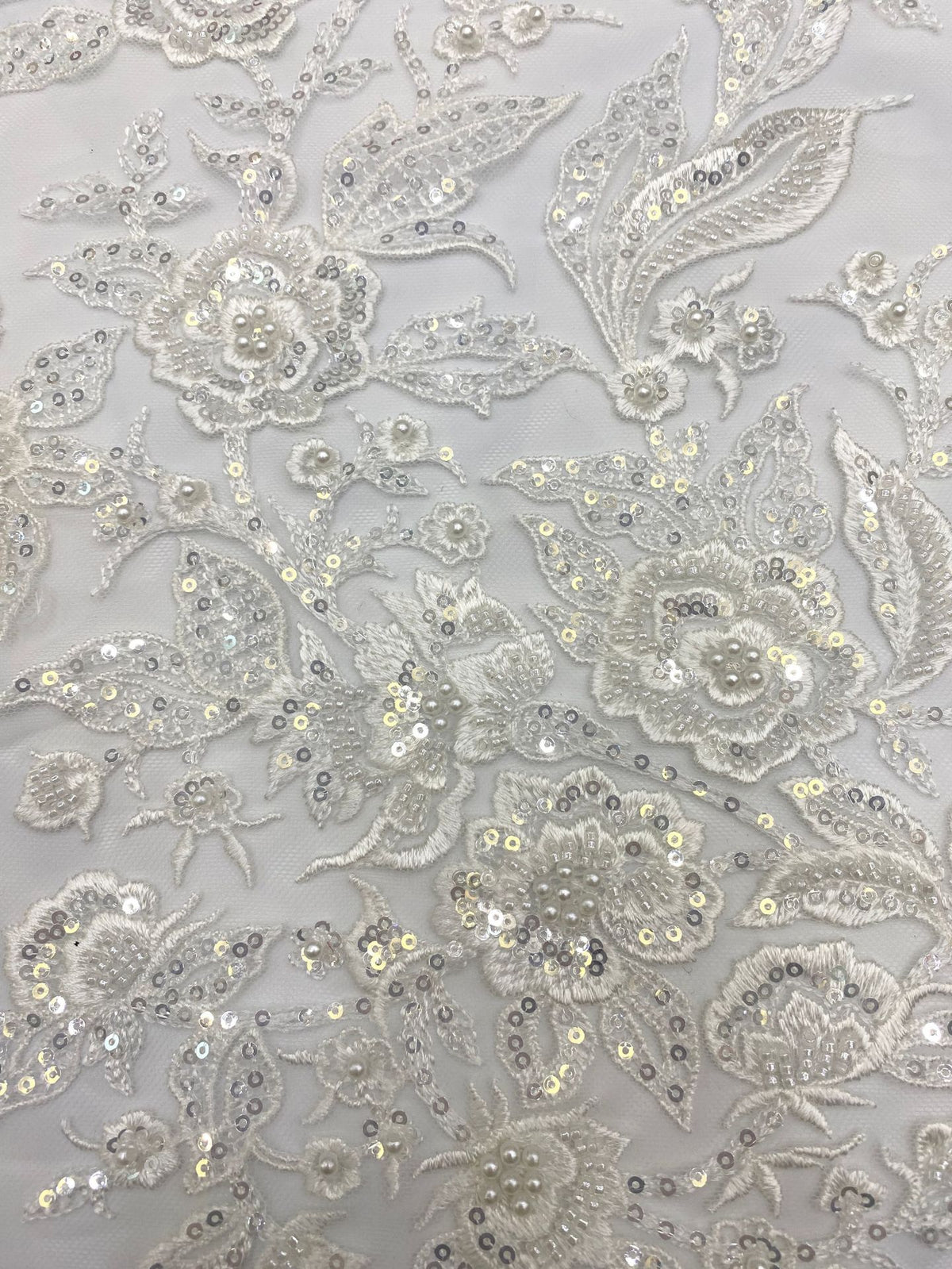 Symmetrical Botanical Beaded Sequin Lace Fabric — fabric photo 5