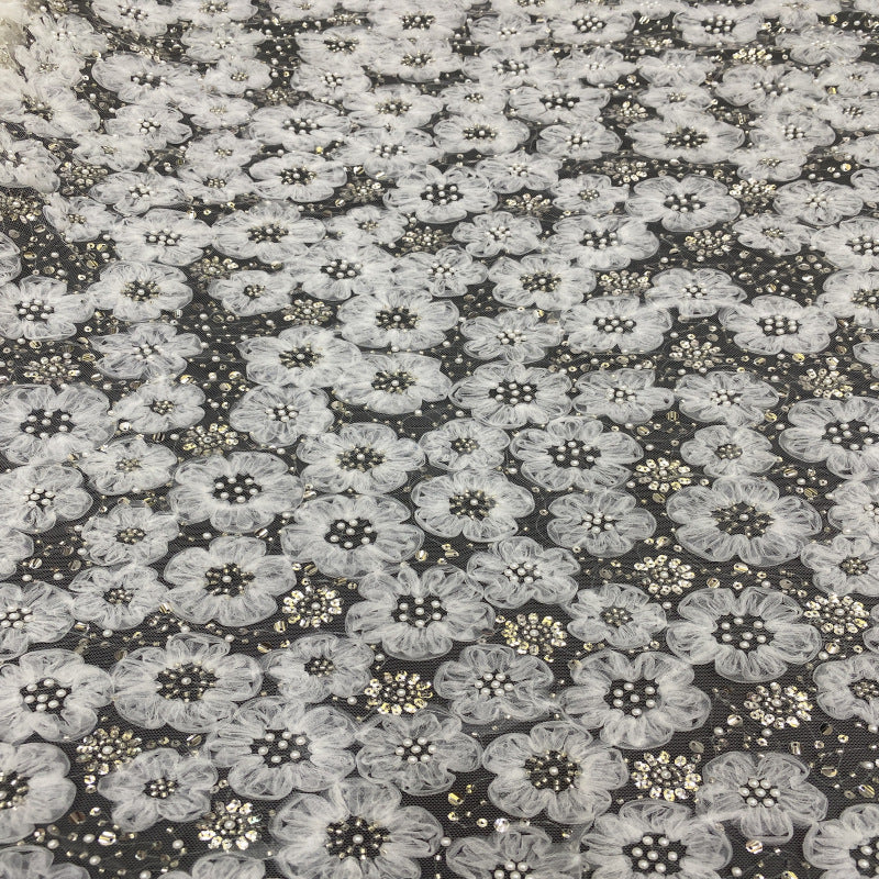Allover Sequin & Bubble-Bead Embroidered Bridal Fabric — fabric photo 3