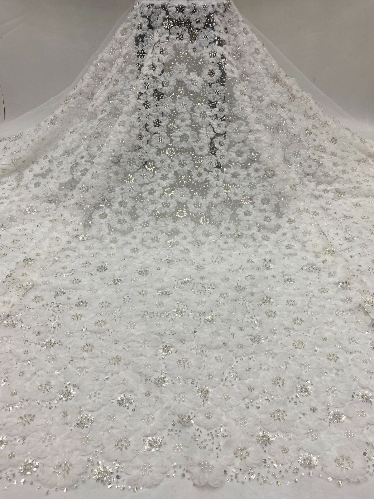 Allover Sequin & Bubble-Bead Embroidered Bridal Fabric — fabric photo 6