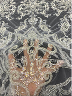 2/4 mm Crystal-Look Sequin & Silver-Bead Embroidered Bridal Fabric – Design 09151 — fabric photo 3
