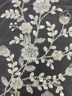 Symmetrical Botanical Bead Sequin Embroidery Fabric — fabric photo 3