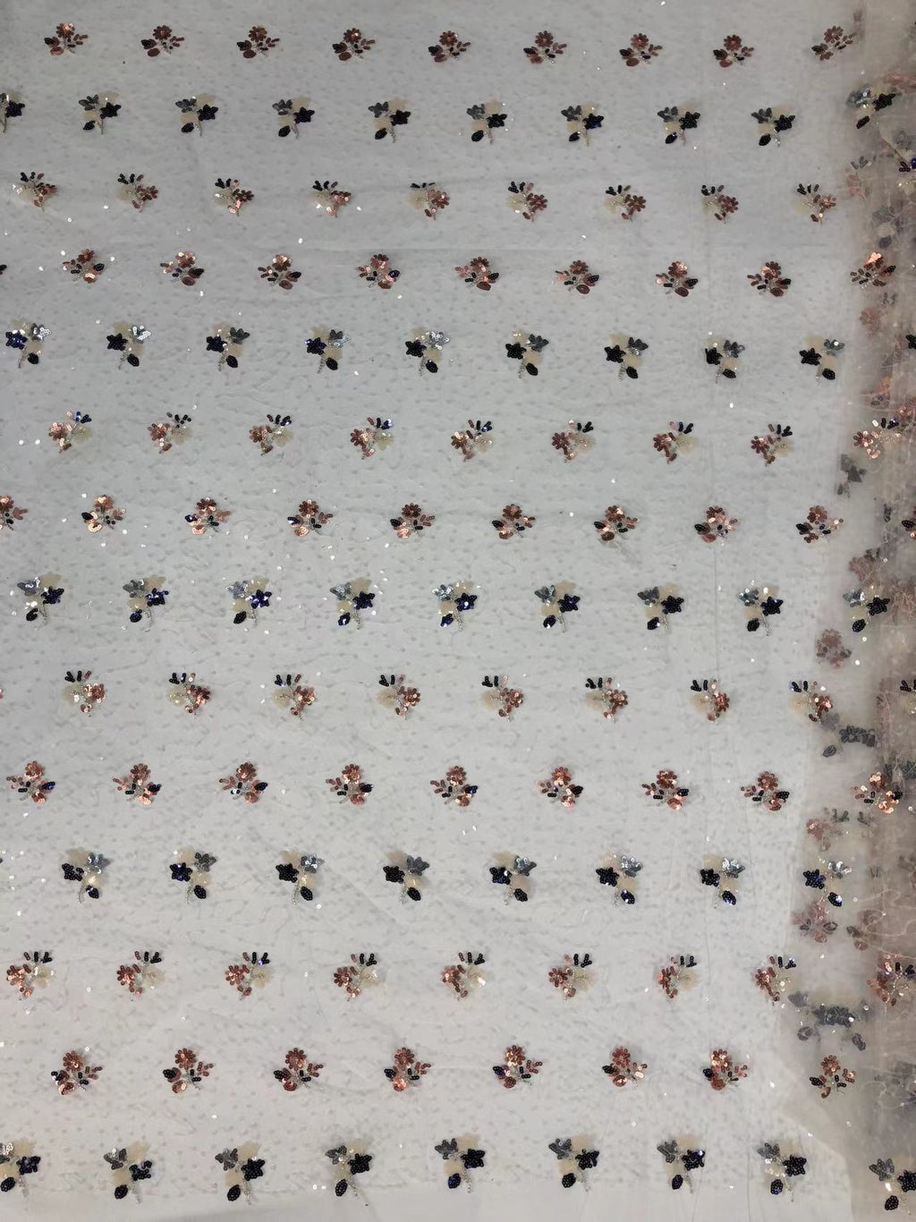 Fine Mesh Embroidery with Silver Beads and 4 mm Sequins — fabric photo 2