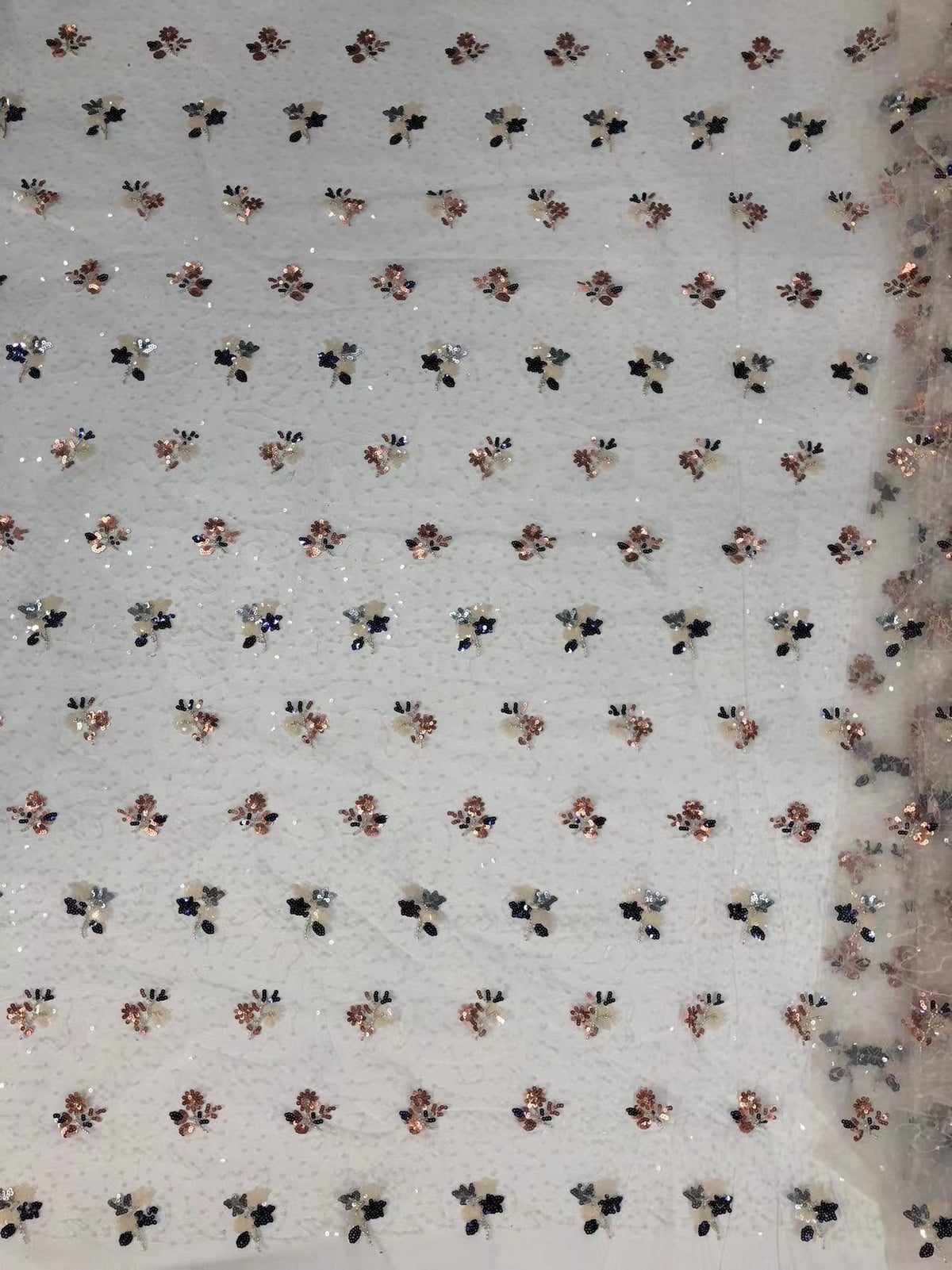 Fine Mesh Embroidery with Silver Beads and 4 mm Sequins — fabric photo 2