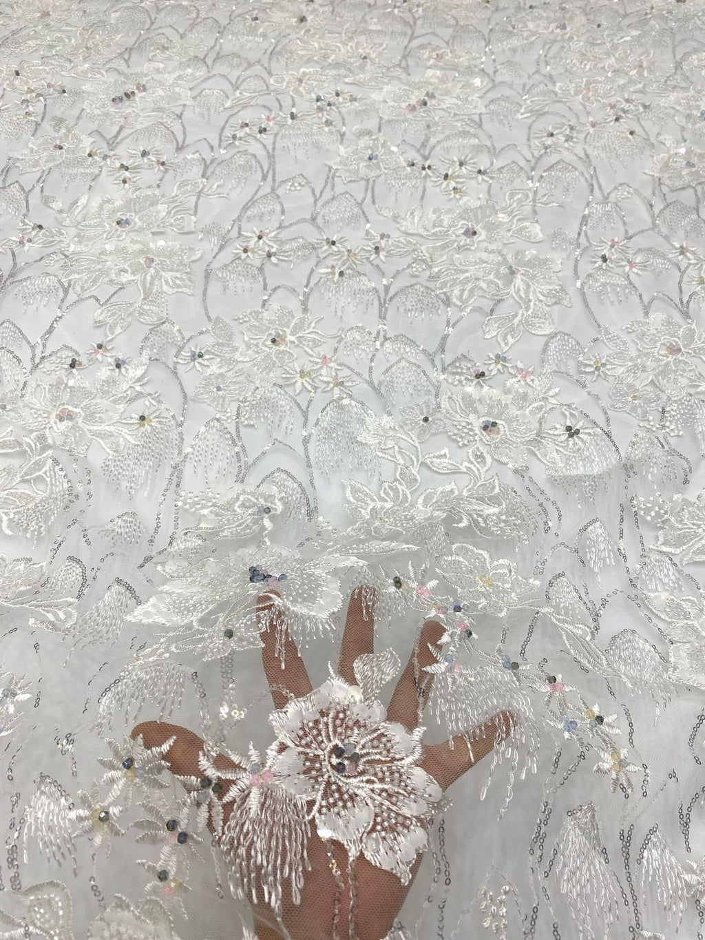 Botanical Sequin Embroidered Bridal Fabric – Design 78943 — fabric photo 4