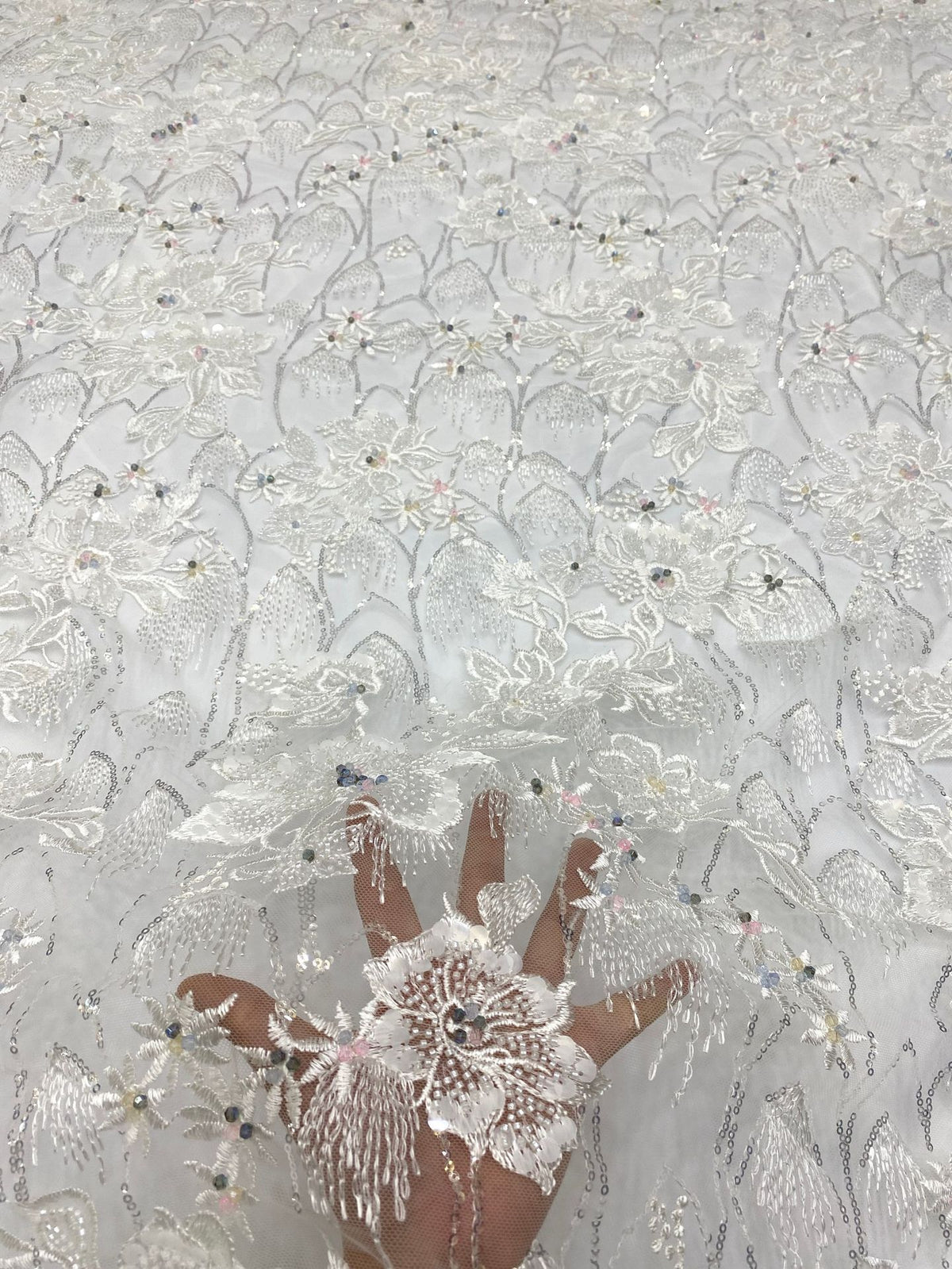 Botanical Sequin Embroidered Bridal Fabric – Design 78943 — fabric photo 4