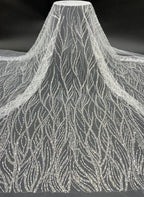 Willow Leaf Silver Bead & Crystal Sequin Fabric