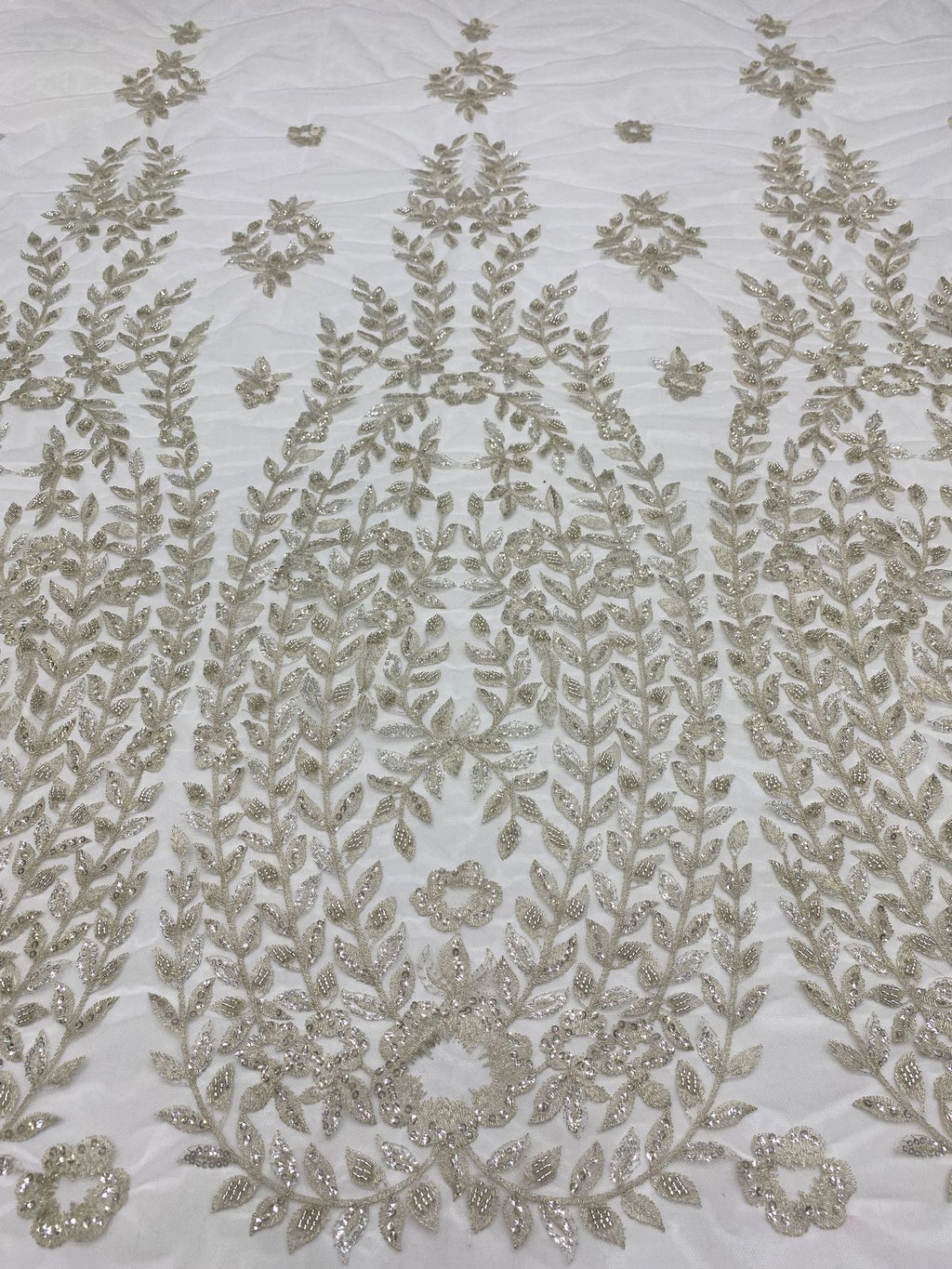 3D Floral Silver-Thread Beaded Sequin Embroidery Fabric — fabric photo 2