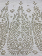 3D Floral Silver-Thread Beaded Sequin Embroidery Fabric — fabric photo 2