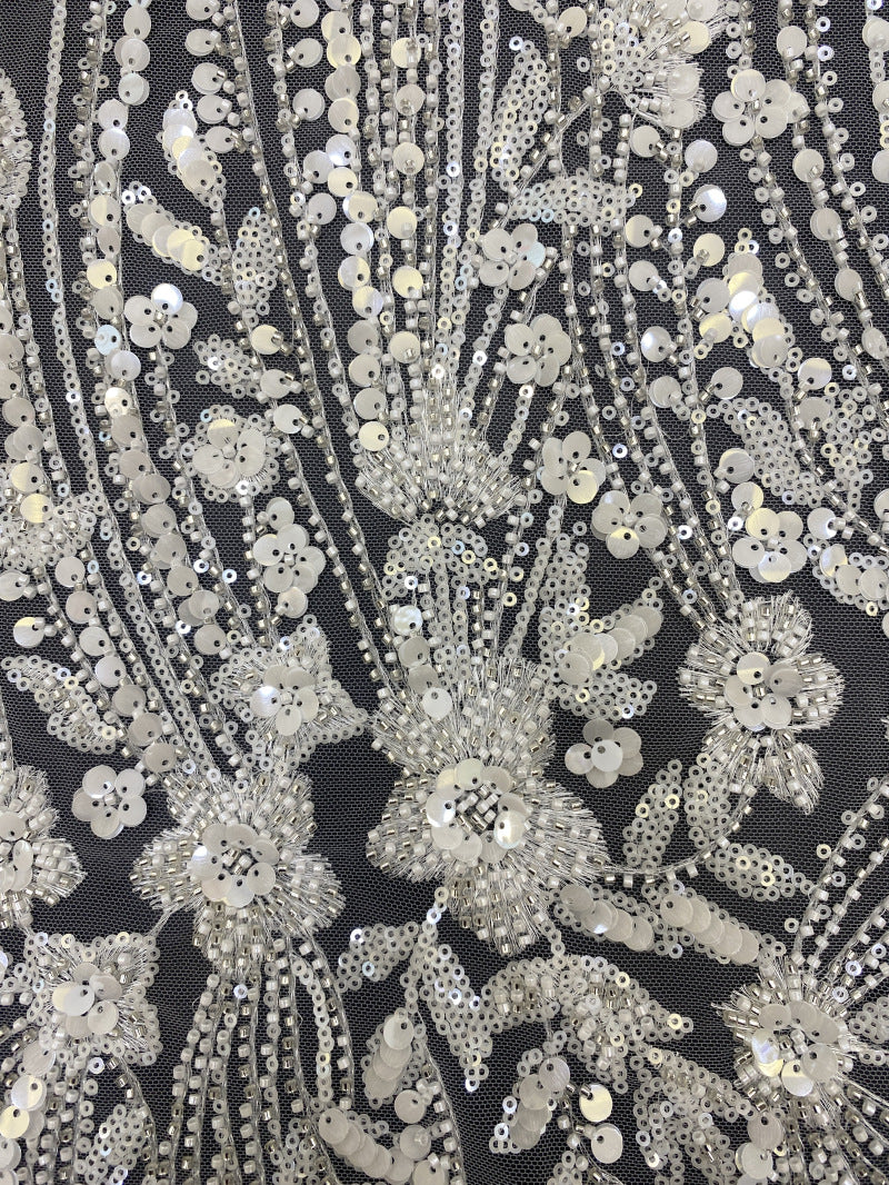3D Floral Double Bead & 3/7mm Sequin Fabric — fabric photo 3