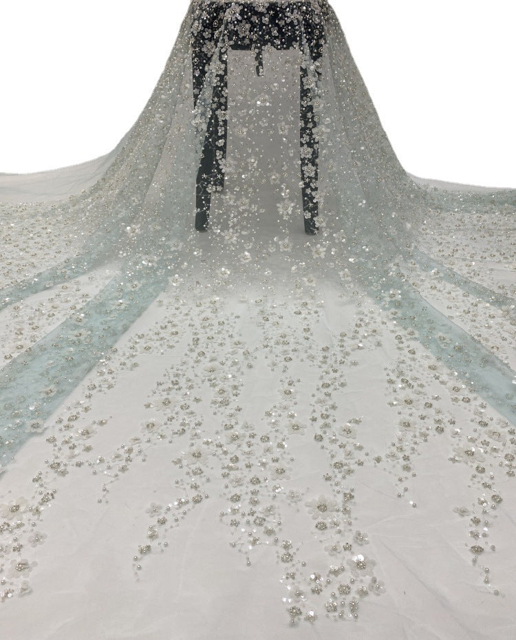 Gradient Foam Bead Silver Sequin Embroidery Fabric — fabric photo 5