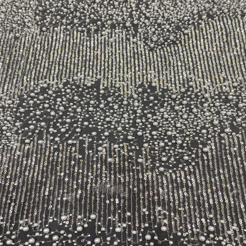 3 mm Sequin & Bubble-Bead Embroidered Bridal Fabric – Design 15519 — fabric photo 2