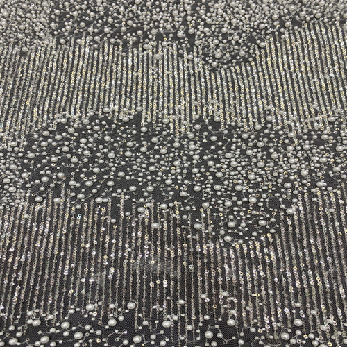 3 mm Sequin & Bubble-Bead Embroidered Bridal Fabric – Design 15519 — fabric photo 2