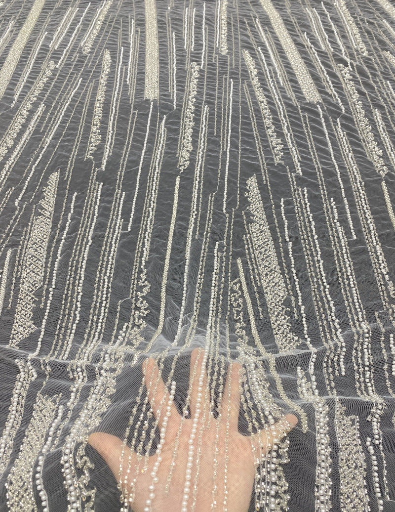Geometric Foam Bead & 4mm Crystal Sequin Fabric — fabric photo 2