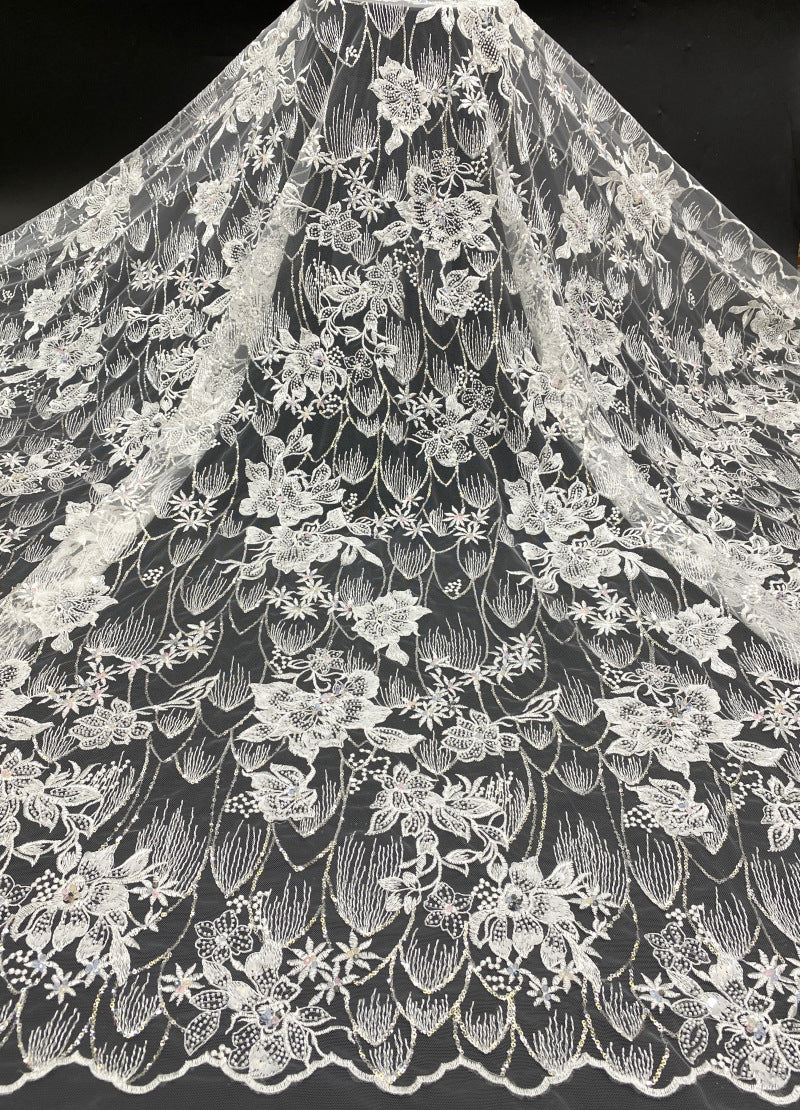 Botanical Sequin Embroidered Bridal Fabric – Design 78943