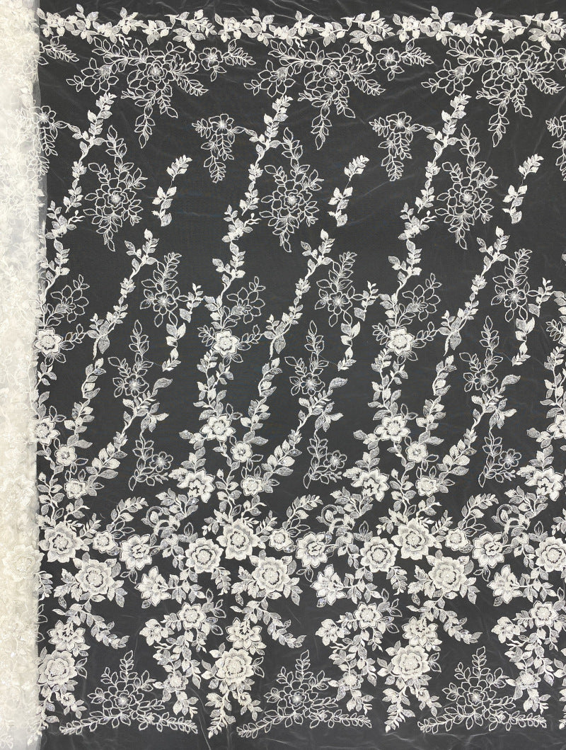 Wedding Lace with Beads and Sequins Fabric by Yard — fabric photo 6