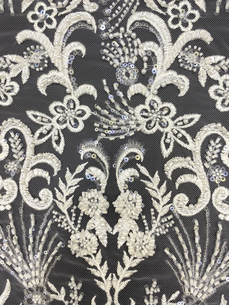 Bugle & Foam Bead Sequin Wedding Fabric — fabric photo 3