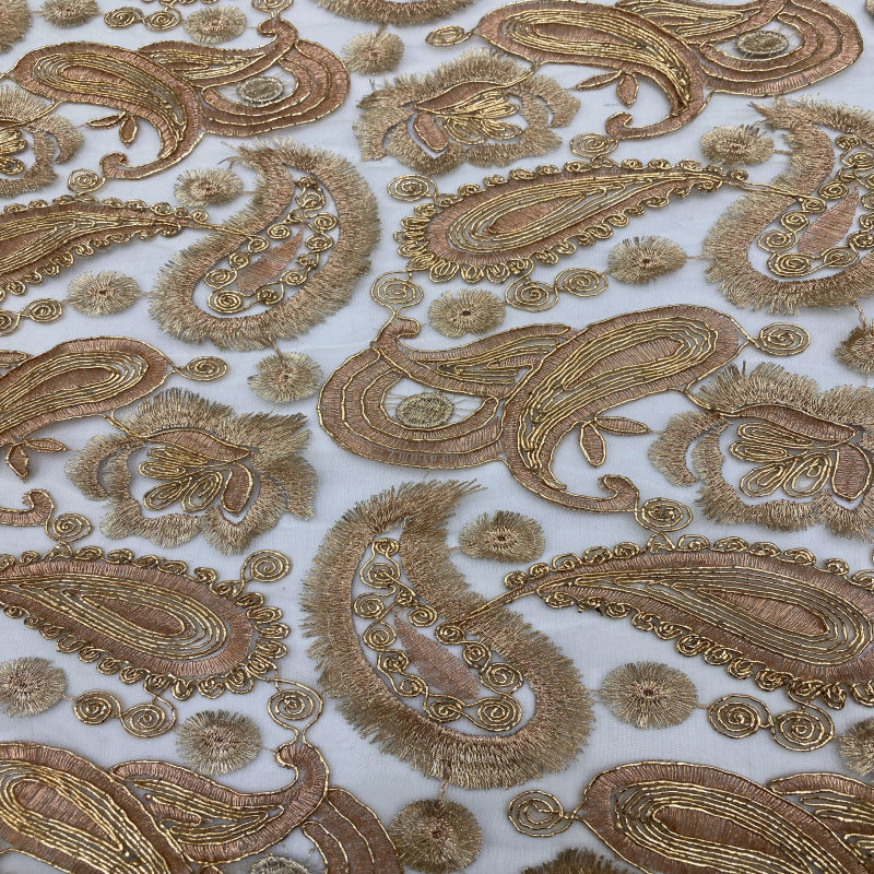 Paisley Cordwork & Gold-Thread Embroidered Bridal Fabric — fabric photo 3