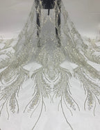 Heavy 3/5 mm Crystal-Look Sequin & Triple-Bead Embroidered Bridal Fabric – Design 71903