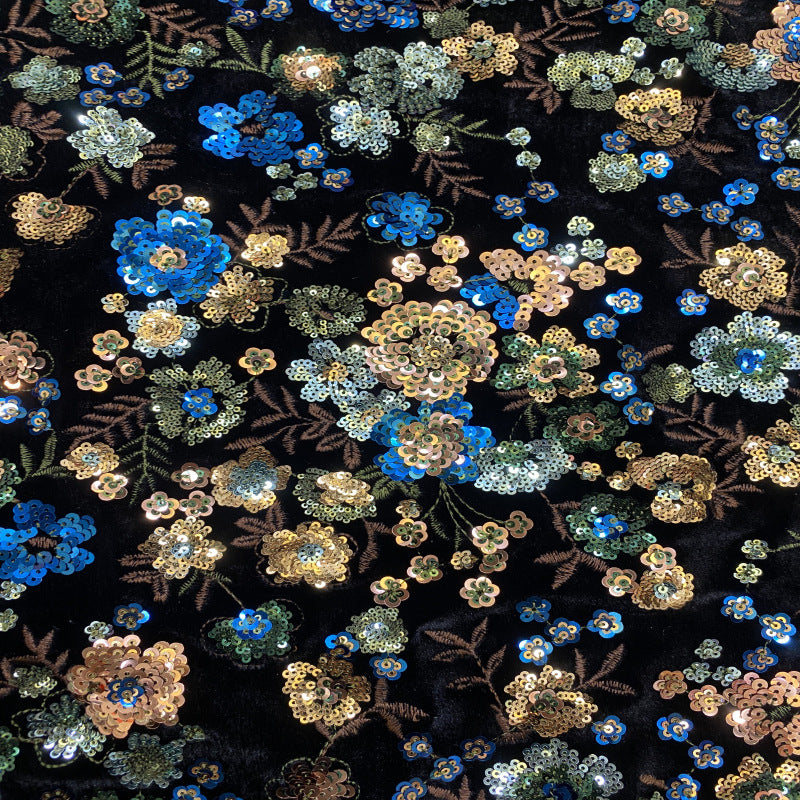 Velvet with Multicolor Sequin Embroidery — fabric photo 4