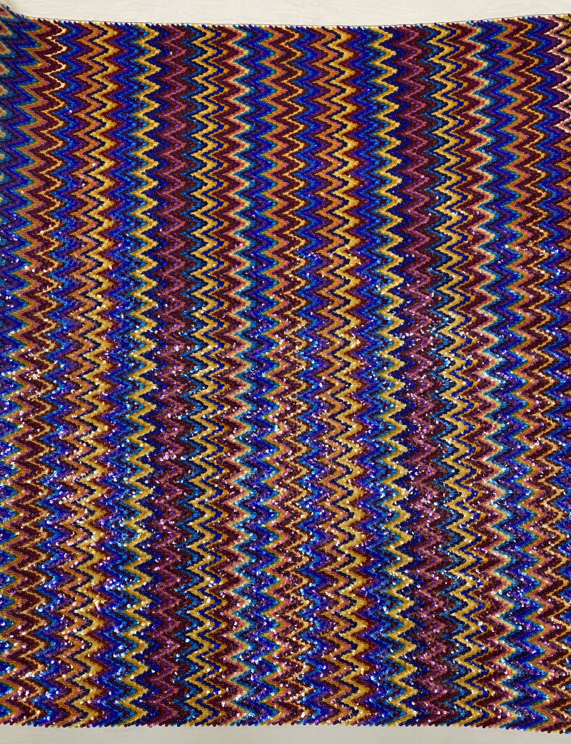Multicolor Wave Sequin Embroidered Stretch Mesh Fabric — fabric photo 3