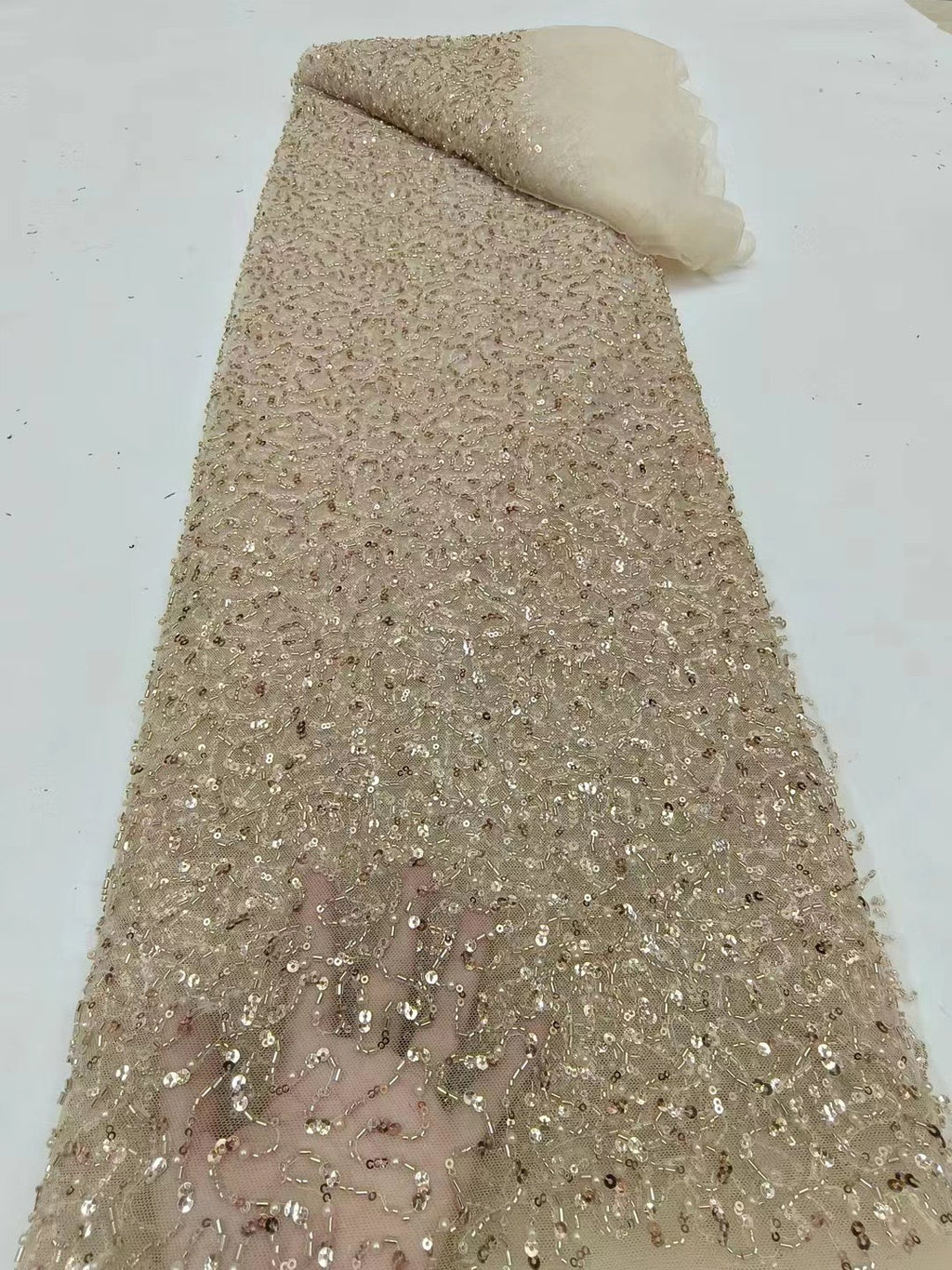Random Mesh Bugle Bead 3/5mm Sequin Bridal Fabric — fabric photo 2