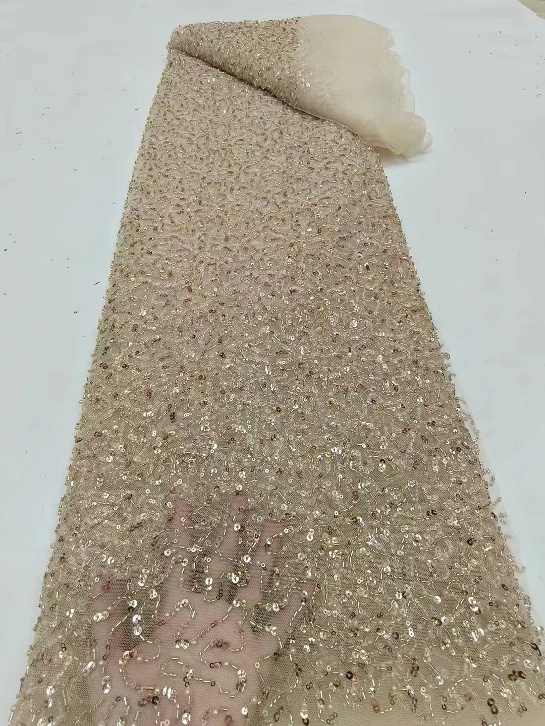 Random Mesh Bugle Bead 3/5mm Sequin Bridal Fabric — fabric photo 2