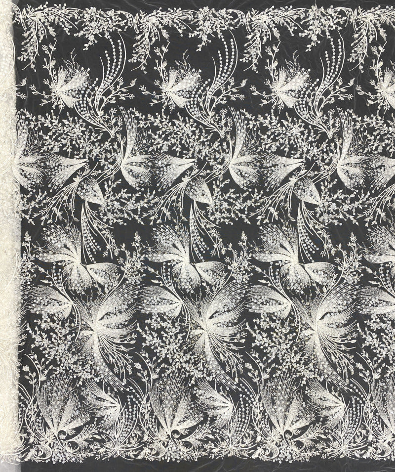 Bugle Bead & 3/7mm Sequin Embroidered Fabric
