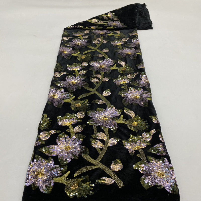 Velvet Floral Sequin Embroidery Fabric