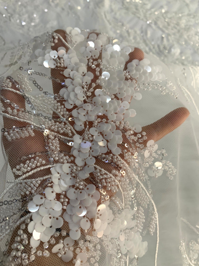 3/7 mm Sequin Embroidered Bridal Fabric — fabric photo 4